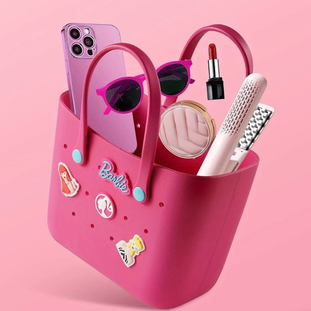 NWT MINISO Barbie Croc Tote bag! Adorable! Barbie embilishments - Picture 3 of 7